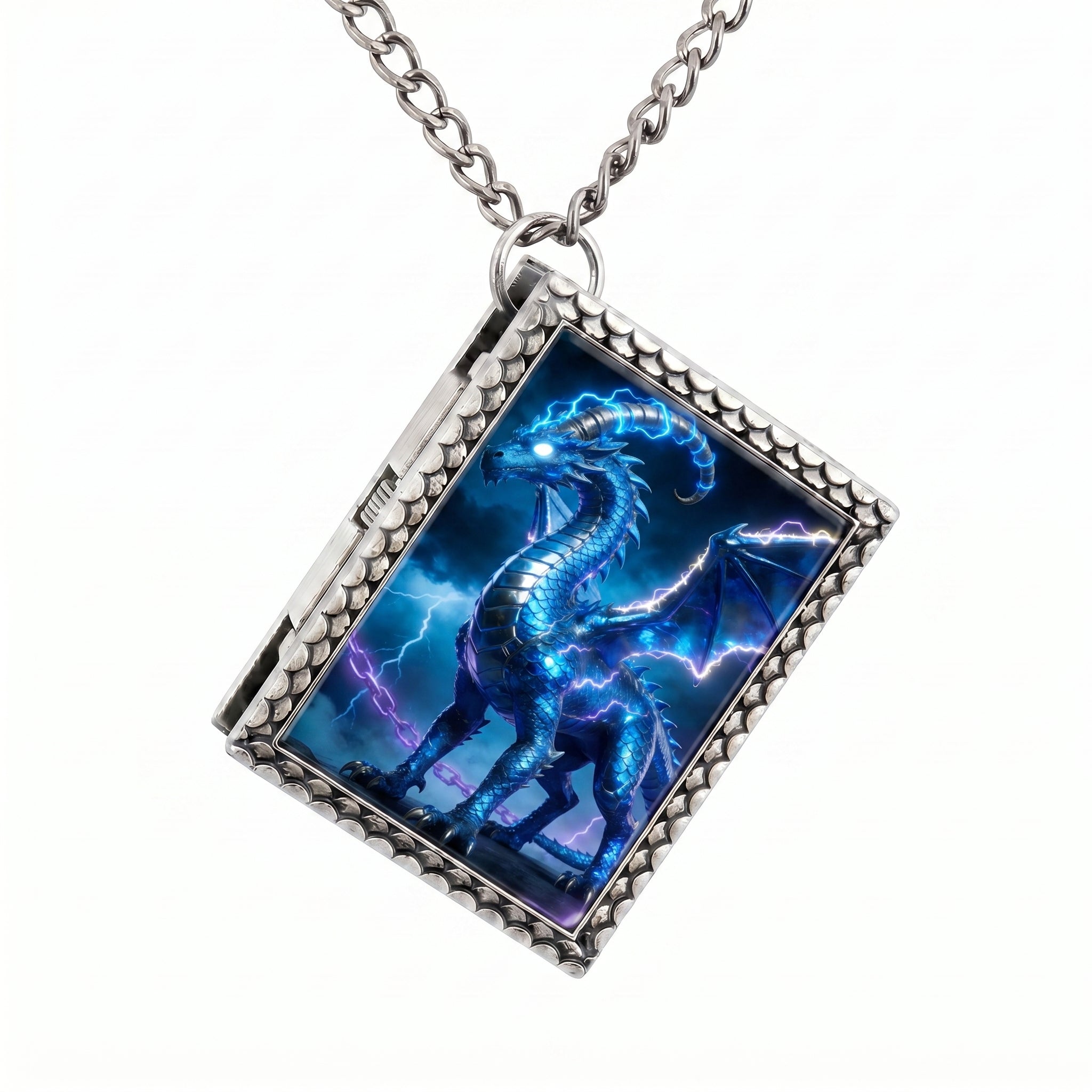 Blue Lightning Dragon Dice Necklace