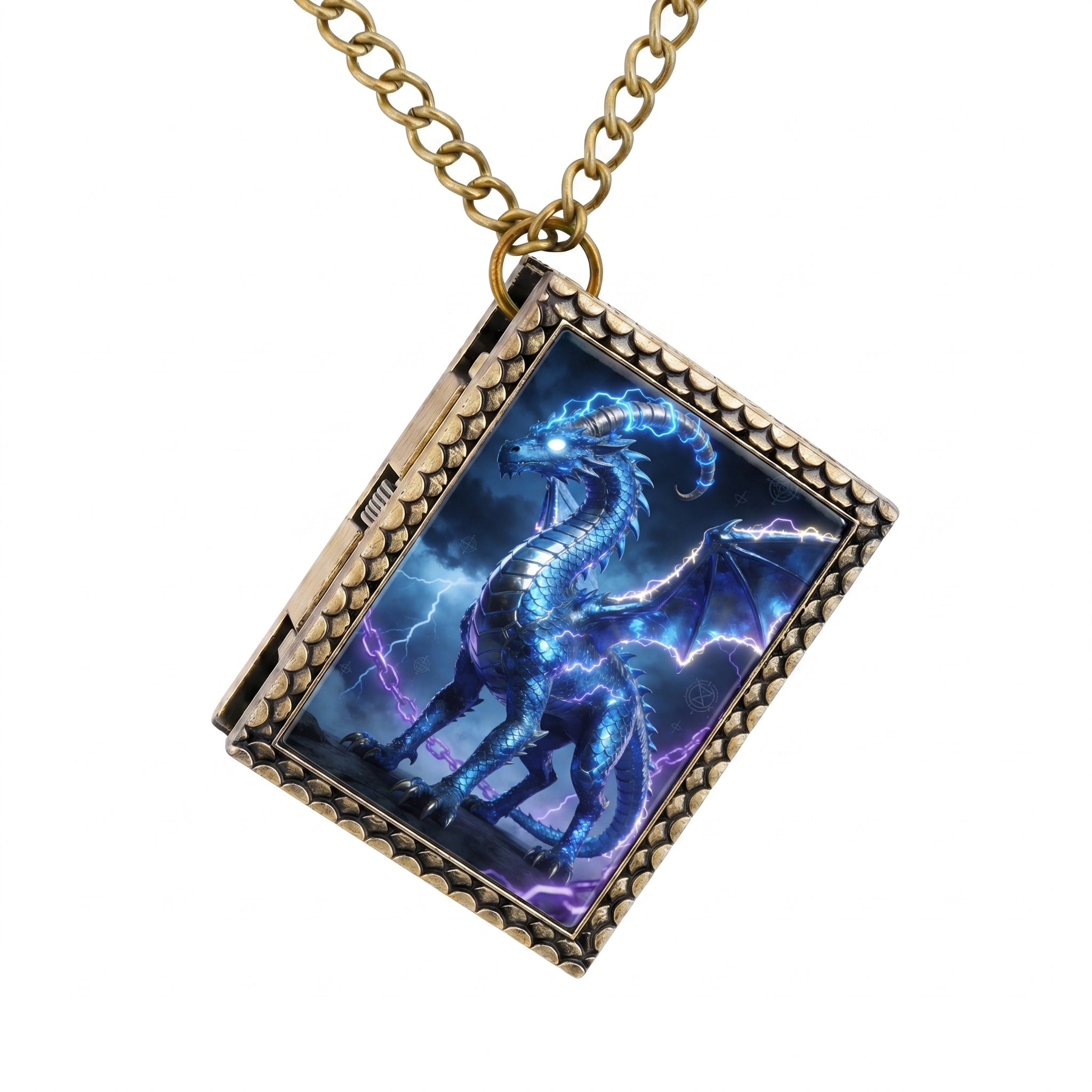 Blue Lightning Dragon Dice Necklace