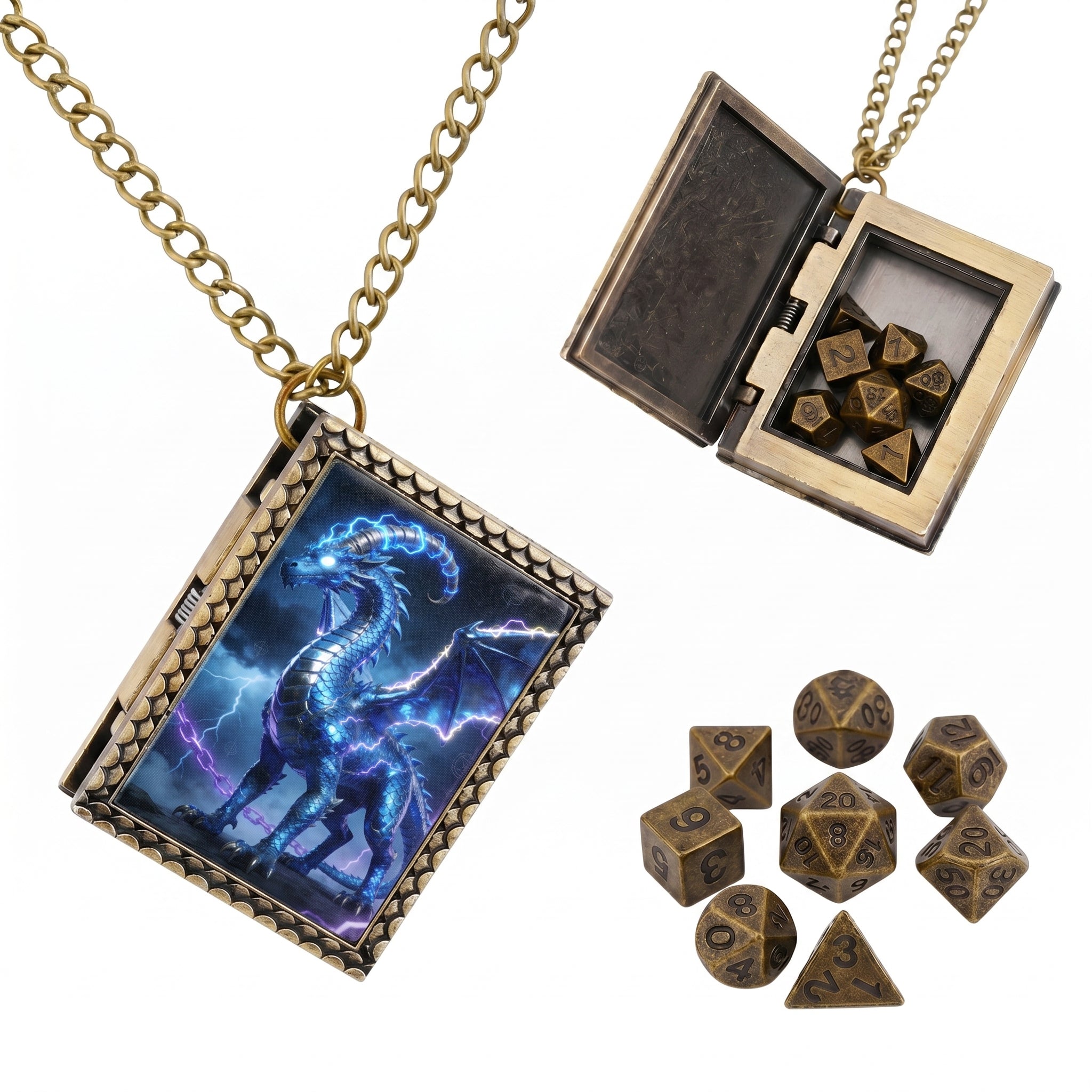 Blue Lightning Dragon Dice Necklace