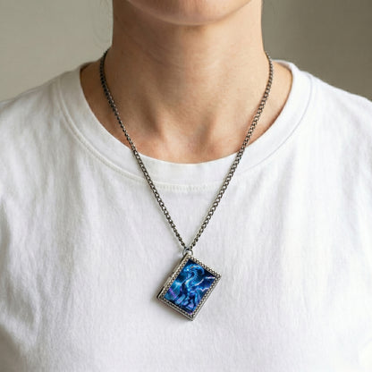 Blue Lightning Dragon Dice Necklace