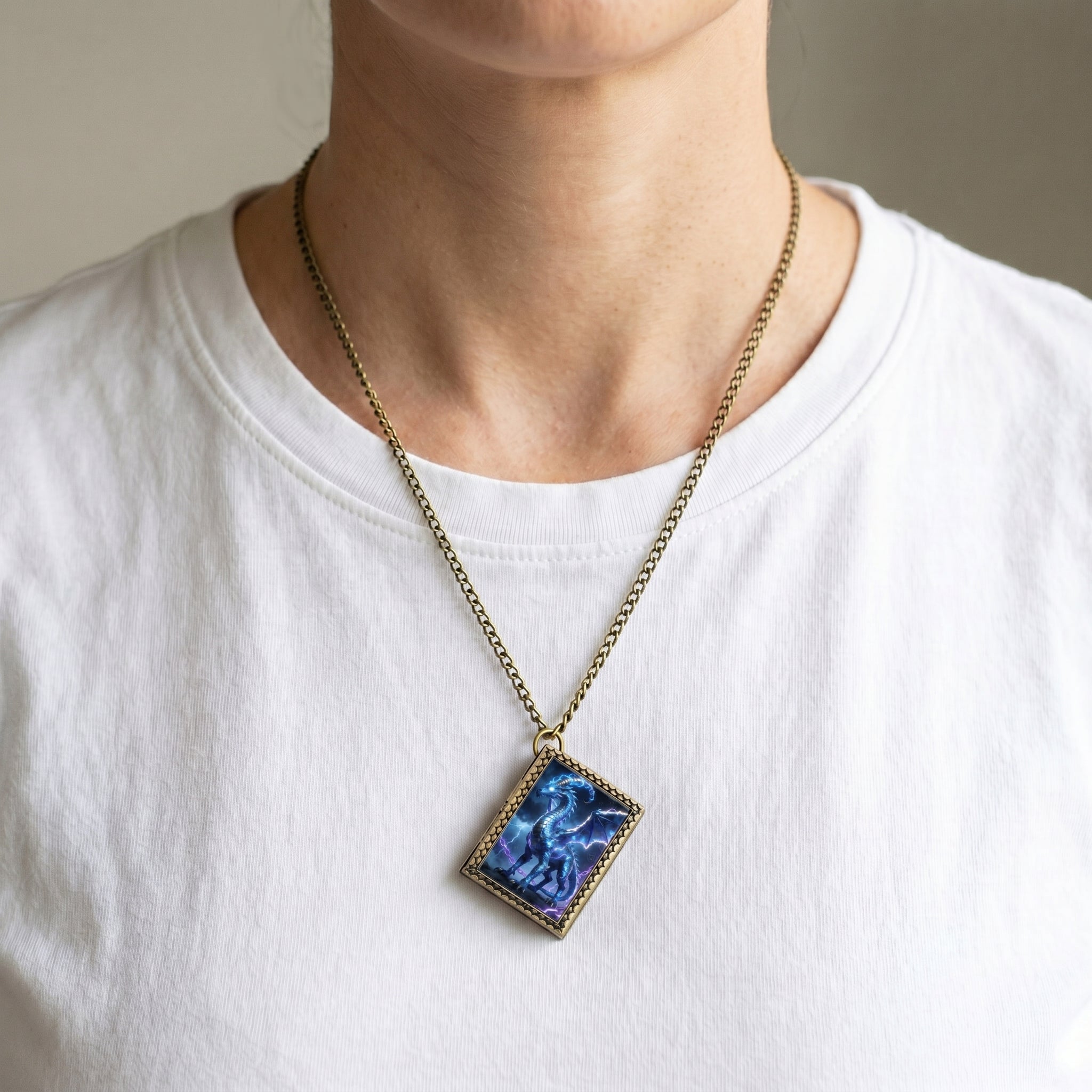 Blue Lightning Dragon Dice Necklace