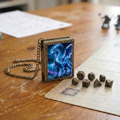 Blue Lightning Dragon Dice Necklace