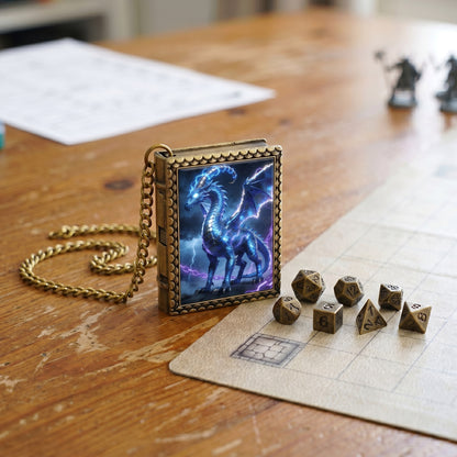 Blue Lightning Dragon Dice Necklace