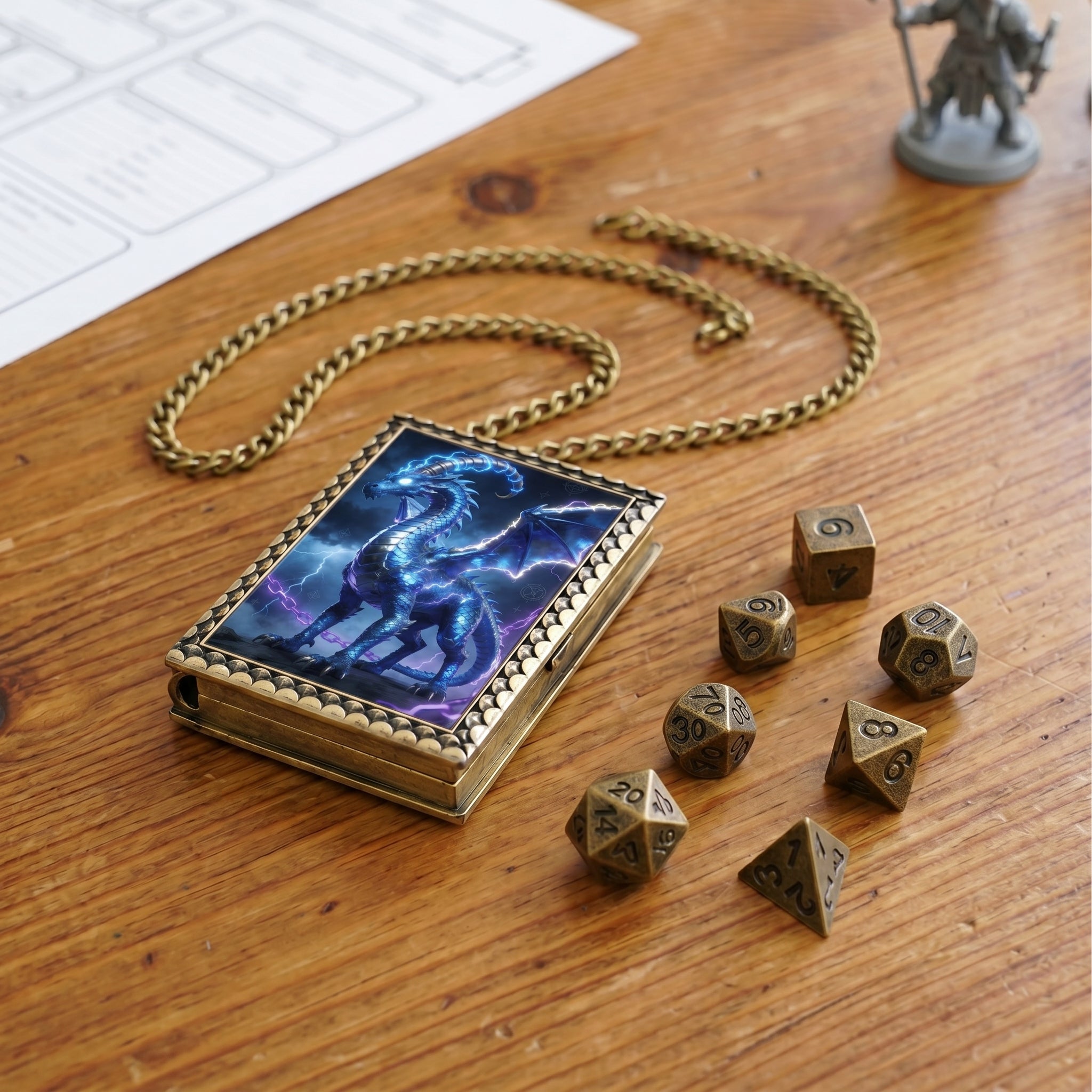 Blue Lightning Dragon Dice Necklace