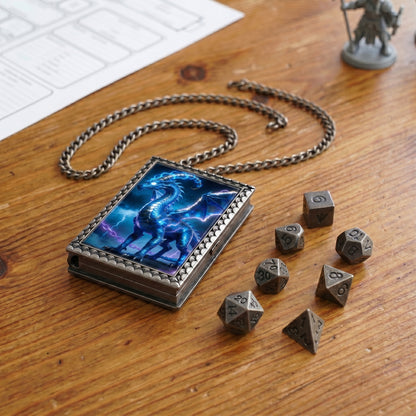 Blue Lightning Dragon Dice Necklace