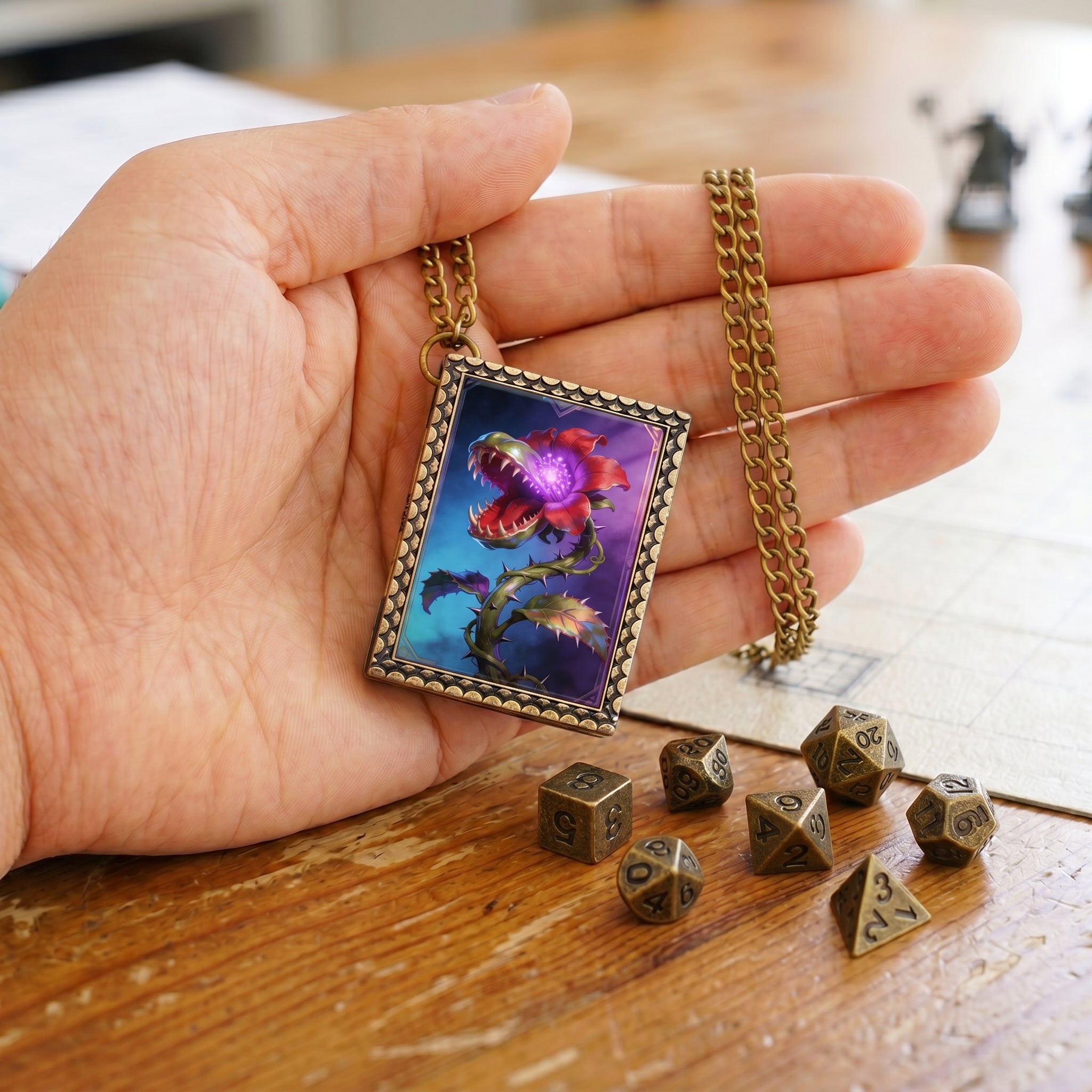 Carnivorous Plant Dice Necklace