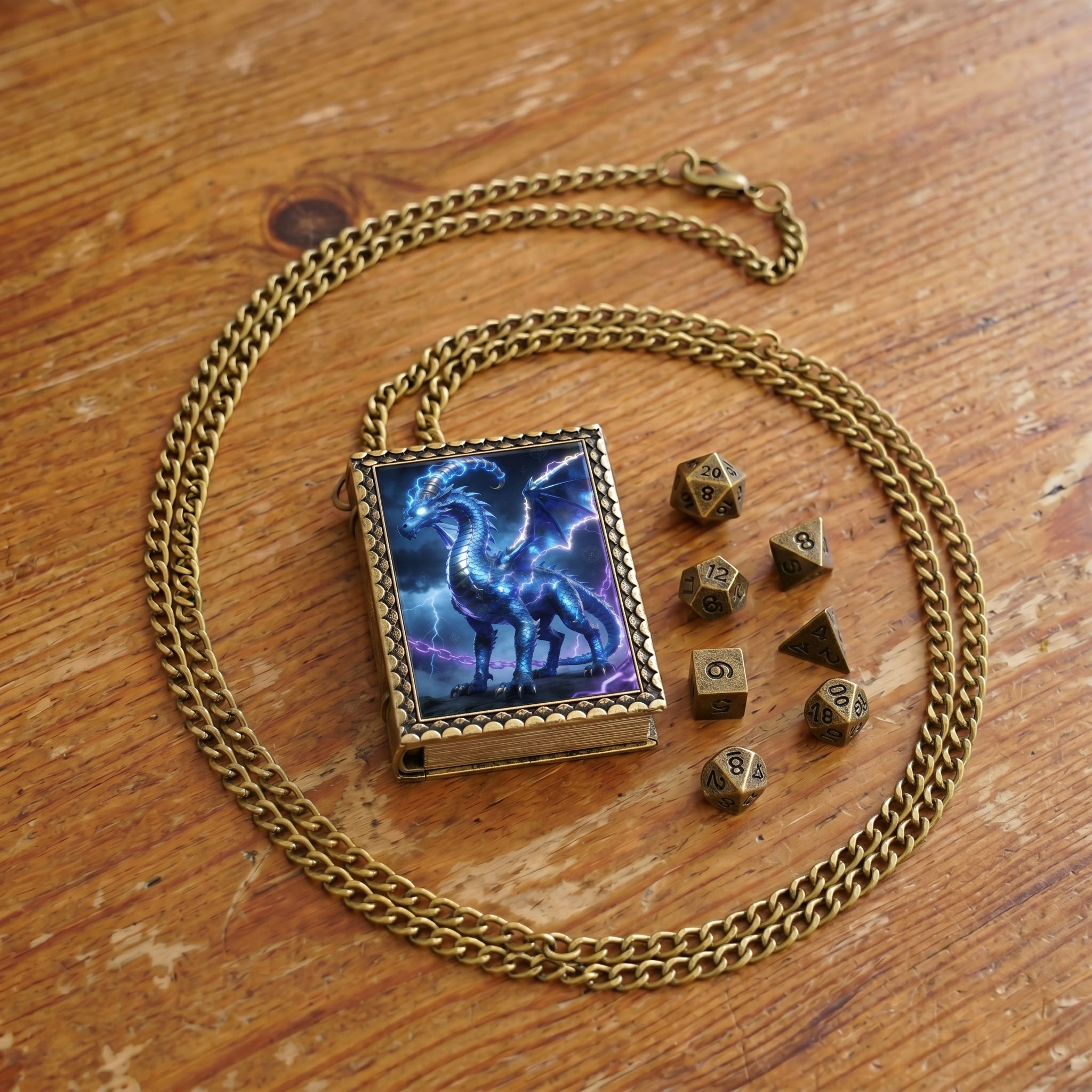 Blue Lightning Dragon Dice Necklace