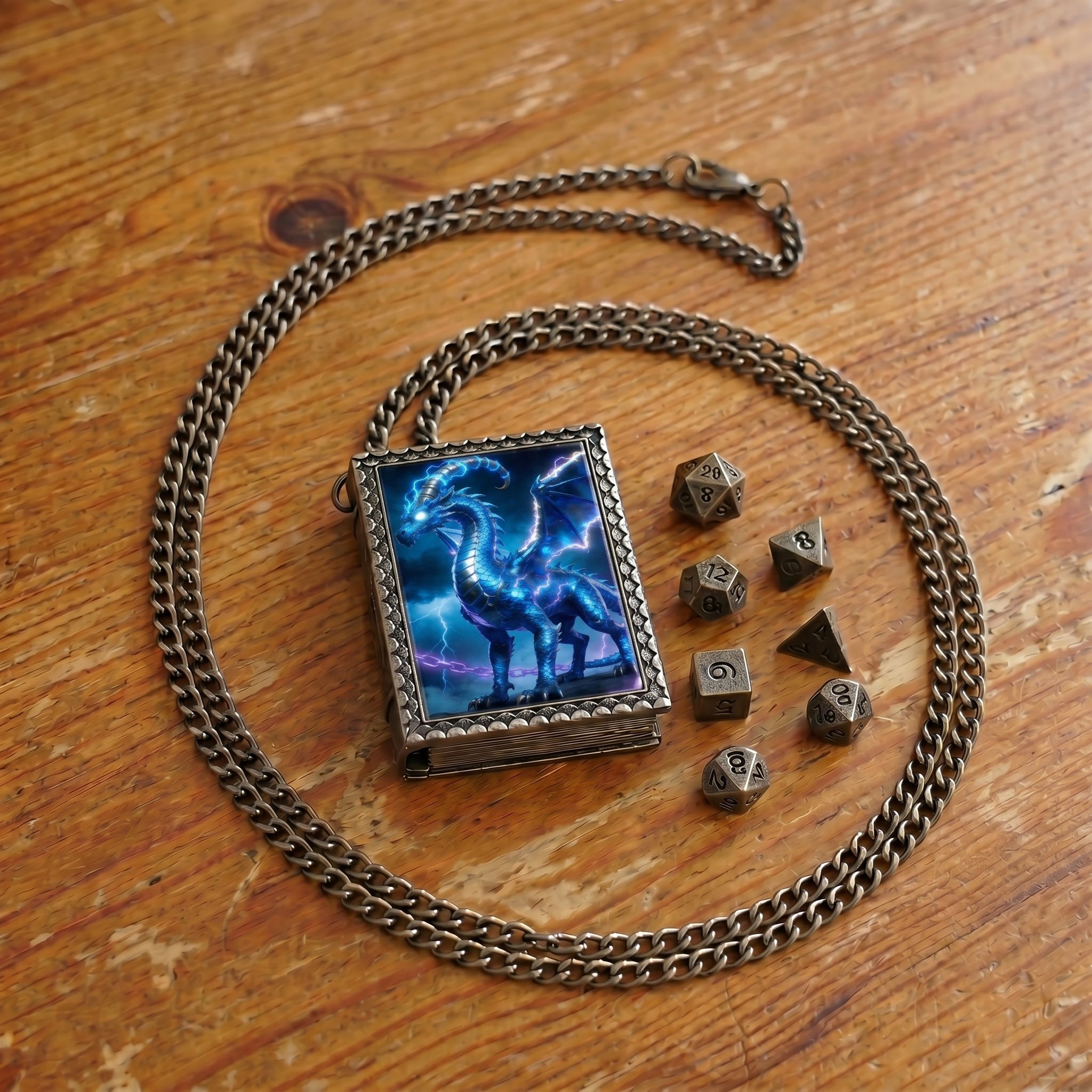 Blue Lightning Dragon Dice Necklace